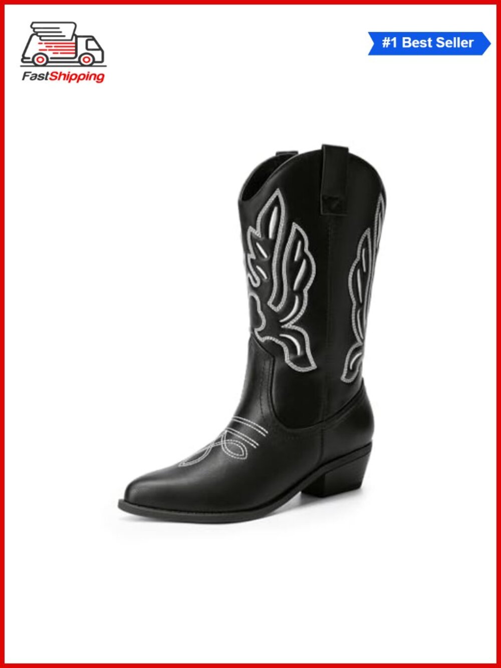 ✨ Women's Western Cowboy Mid Calf Boots Pointed Toe Faux Leather Pull On